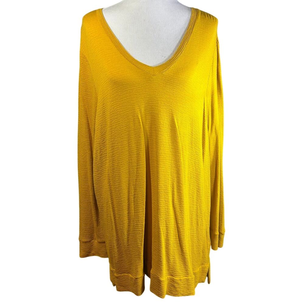 NWT Adrianna Papell Mustard Yellow Gold Textured V Neck Tunic Women's Size XXL